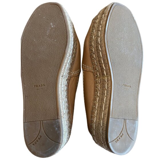 Prada Tan Leather Espadrille Platform Slip Ons | Women’s Size 39 (US 8.5) - Picture 7 of 10